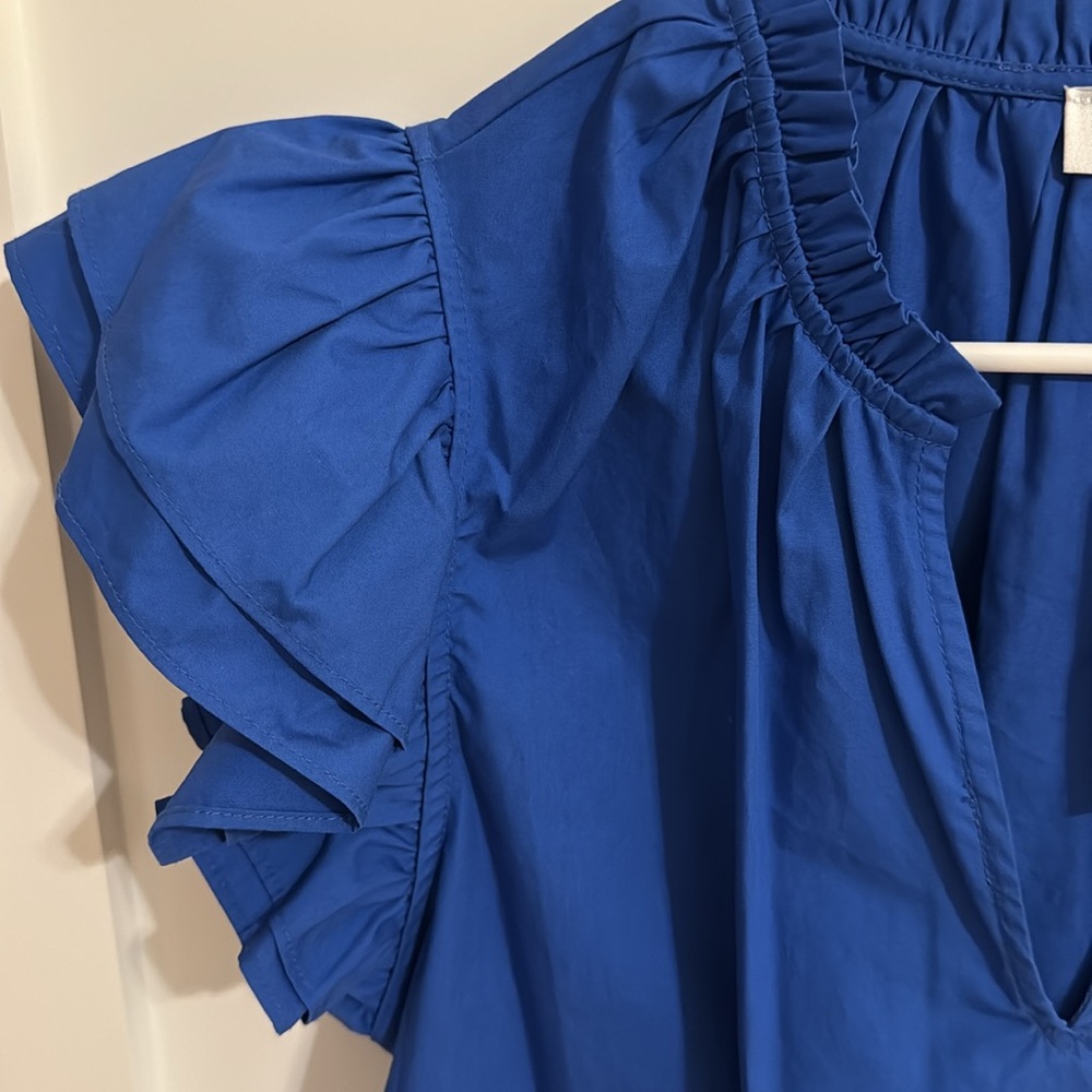Sugarlips Risette Ruffle Cap Sleeve Split Neck Top - Picture 6 of 7